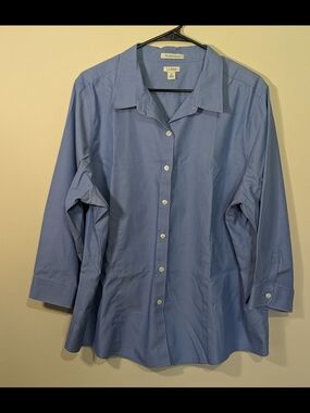 L.L.Bean Wrinkle Resist Shirt Womens 2X Blue Button Down 3/4 Sleeve Plus Size